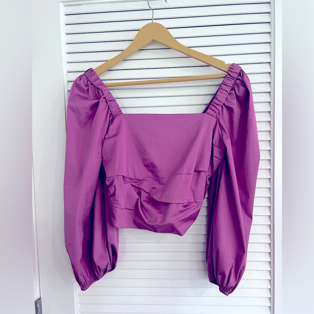 Veronica Beard Kayla Puff Sleeve Square Neck Top / Size 2 / Vivid Orchid